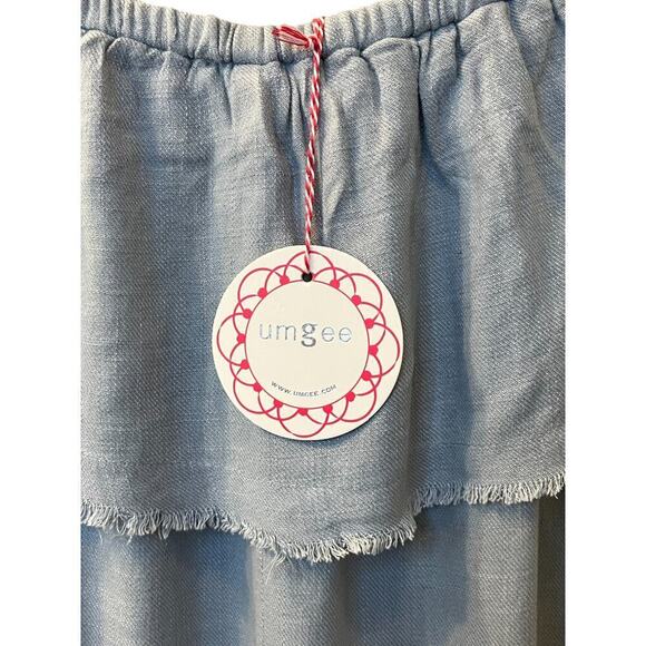 Umgee Dress Womens Large Blue Linen Chambray Off Shoulder Ruffled Side Pockets - Picture 5 of 9